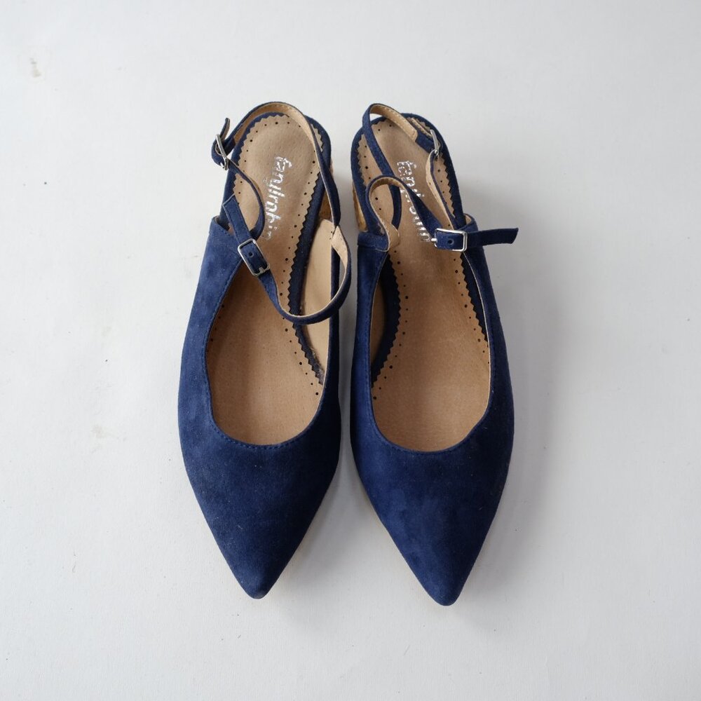 Anthropologie Navy Suede Pointed Slingback Heels
